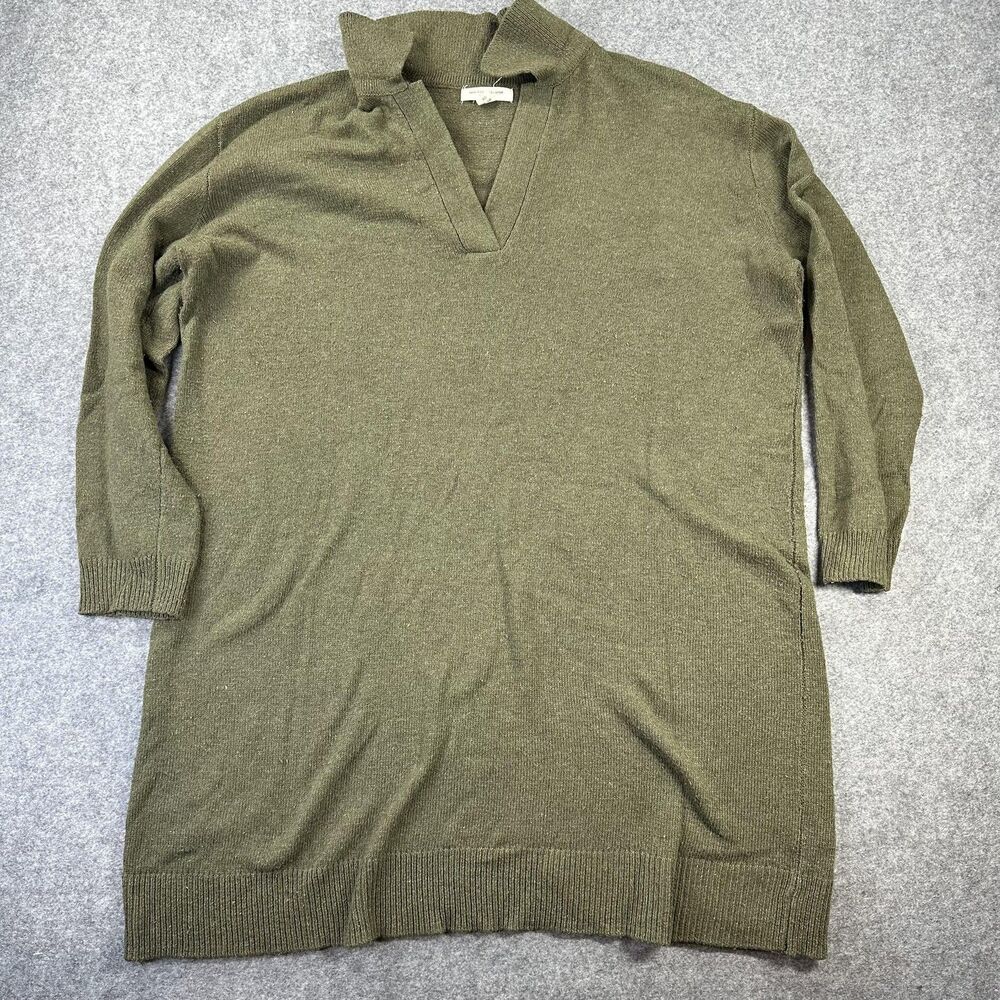 Beachlunchlounge Sweater Womens XL Green V Neck Tunic Long Sleeve Knit